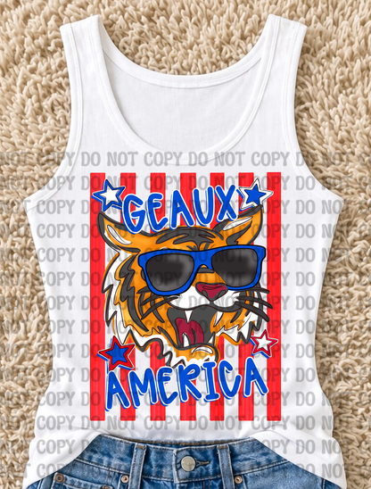 Geaux America Tiger Digital Design Bundle | Patriotic Louisiana Inspired PNG | Preppy 4th of July Sublimation Design Set | Southern USA Graphic  Unisex Kids Children Bundle