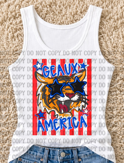 Geaux America Tiger Digital Design Bundle | Patriotic Louisiana Inspired PNG | Preppy 4th of July Sublimation Design Set | Southern USA Graphic  Unisex Kids Children Bundle