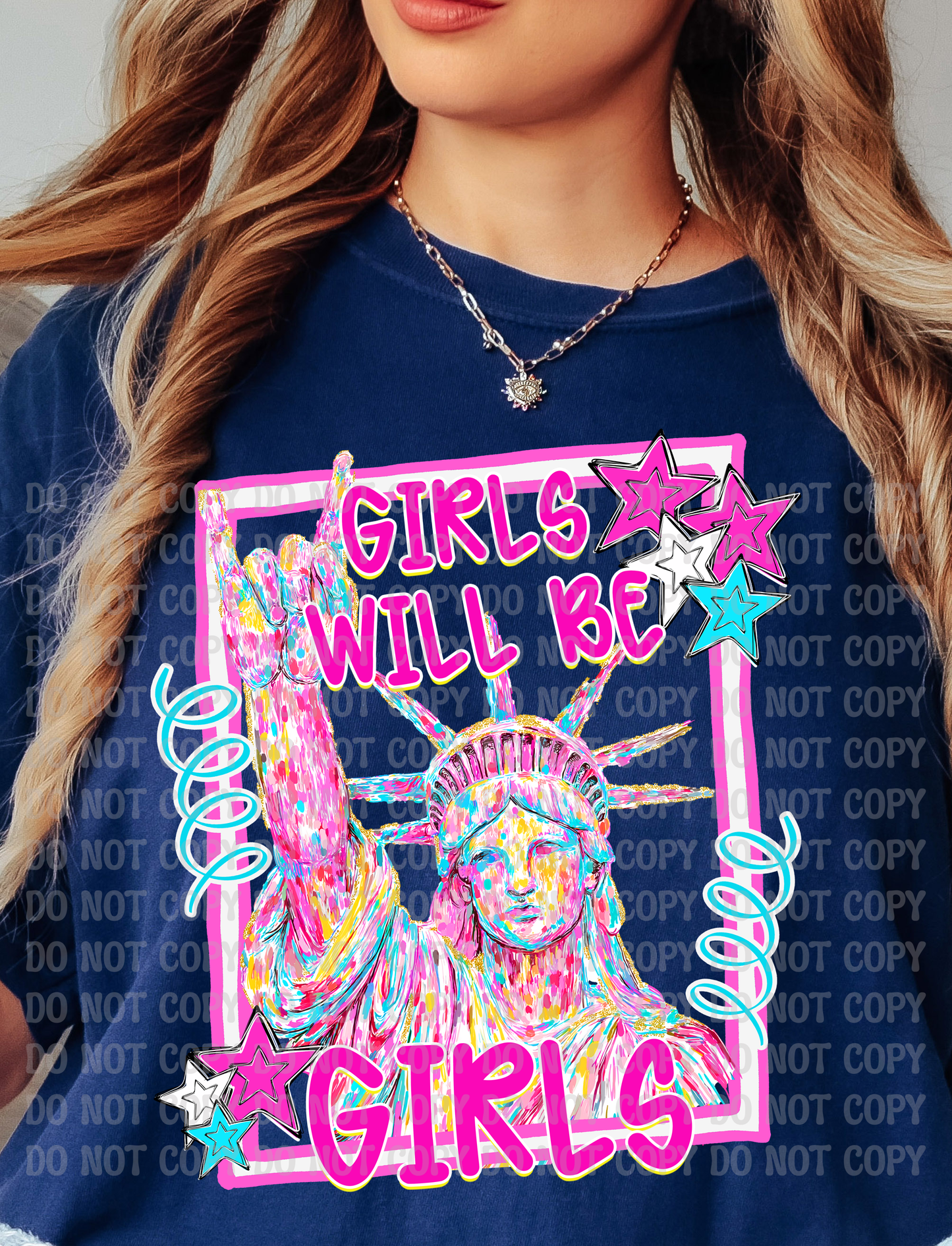 Girls Will Be Girls  Pastel Lady Liberty 4th of July Digital Design | Whimsical Preppy Patriotic Graphic | Stars & Statue of Liberty PNG