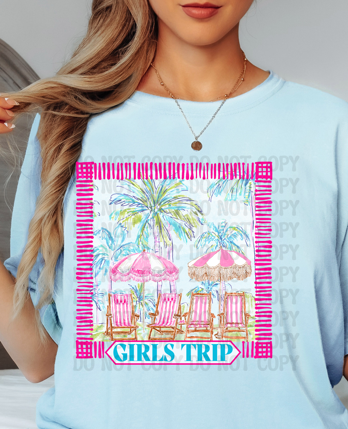 Girls Trip Beach Babe | Preppy Coastal Palm Tree Digital Design | Girly Summer Beach Chair Graphic PNG | Beachin Threads