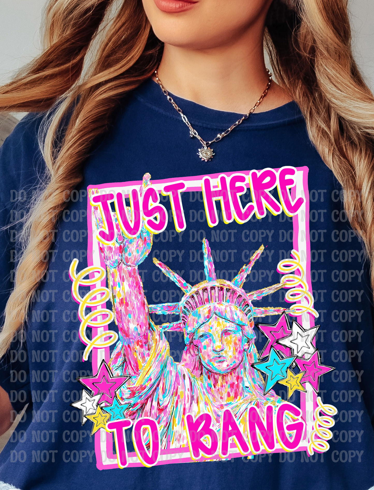 Just Here to Bang Funny Raunchy Pastel Lady Liberty 4th of July Digital Design | Whimsical Preppy Patriotic Graphic | Stars & Statue of Liberty PNG
