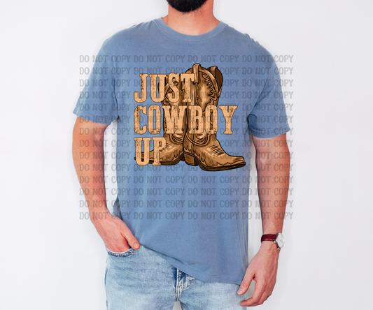 Just Cowboy Up Transparent Western Digital Design | Country Boots Graphic | Rodeo, Ranch, Horse Lover Tee PNG | Unisex Western Shirt Design