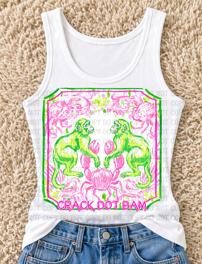 Preppy Mahjong "Crack Dot Bam" Digital Design | Watercolor Monkey & Coastal Crab