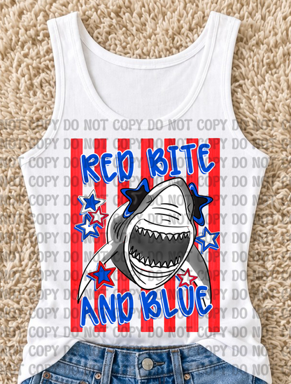Red Bite & Blue Shark Digital Design Bundle | Patriotic Shark PNGs with Mockups | 4th of July Preppy Summer Designs