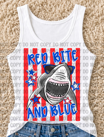 Red Bite & Blue Shark Digital Design Bundle | Patriotic Shark PNGs with Mockups | 4th of July Preppy Summer Designs