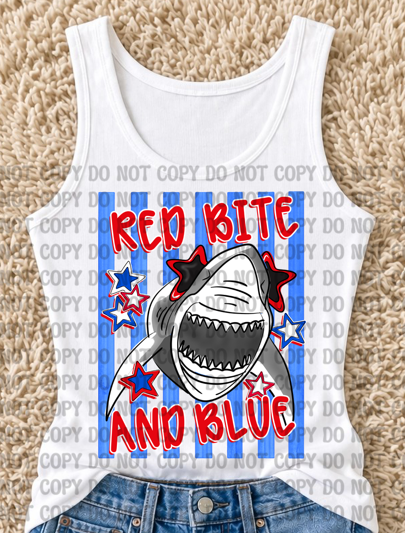 Red Bite & Blue Shark Digital Design Bundle | Patriotic Shark PNGs with Mockups | 4th of July Preppy Summer Designs