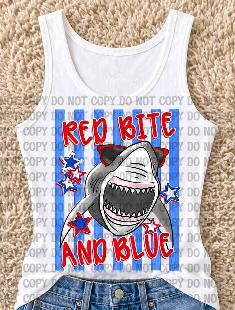 Red Bite & Blue Shark Digital Design Bundle | Patriotic Shark PNGs with Mockups | 4th of July Preppy Summer Designs