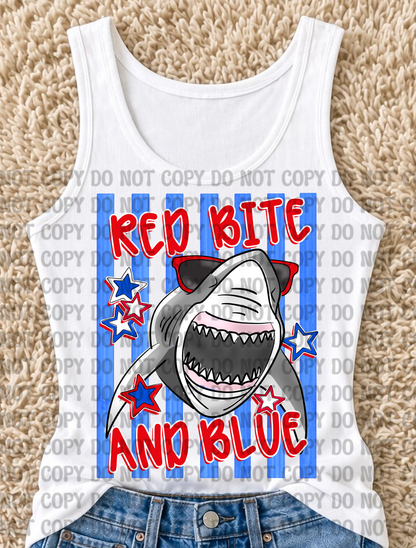 Red Bite & Blue Shark Digital Design Bundle | Patriotic Shark PNGs with Mockups | 4th of July Preppy Summer Designs