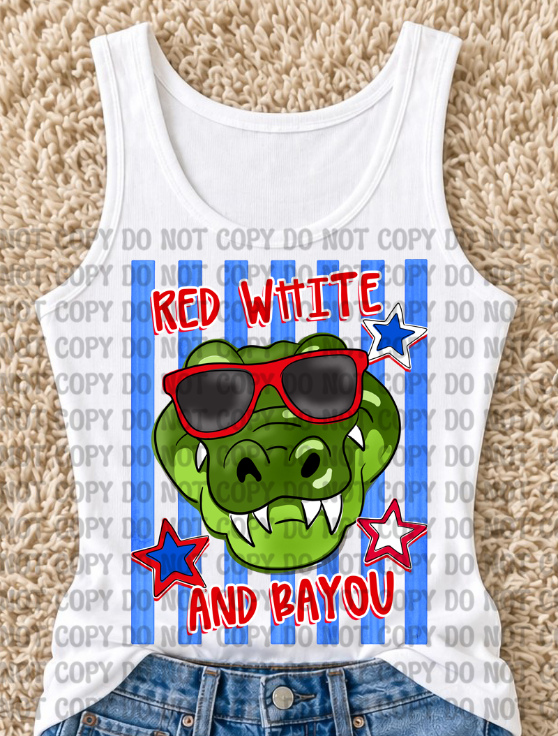 Red White & Bayou Digital Design Bundle | Preppy Louisiana Patriotic Gator PNG | Southern Cajun Summer Sublimation Design Set