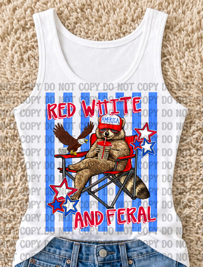 Red White & Feral Digital Design Bundle | Preppy Patriotic Raccoon Eagle PNG | Southern Redneck Summer Sublimation Design Set