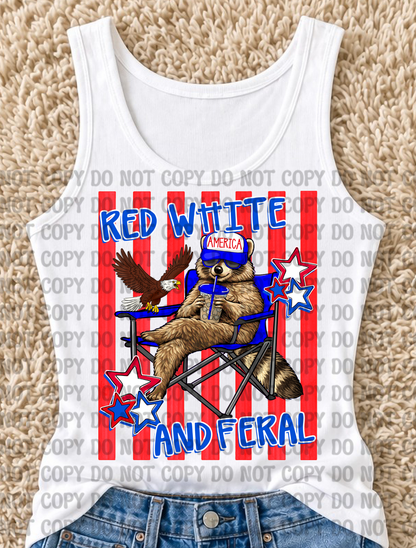 Red White & Feral Digital Design Bundle | Preppy Patriotic Raccoon Eagle PNG | Southern Redneck Summer Sublimation Design Set