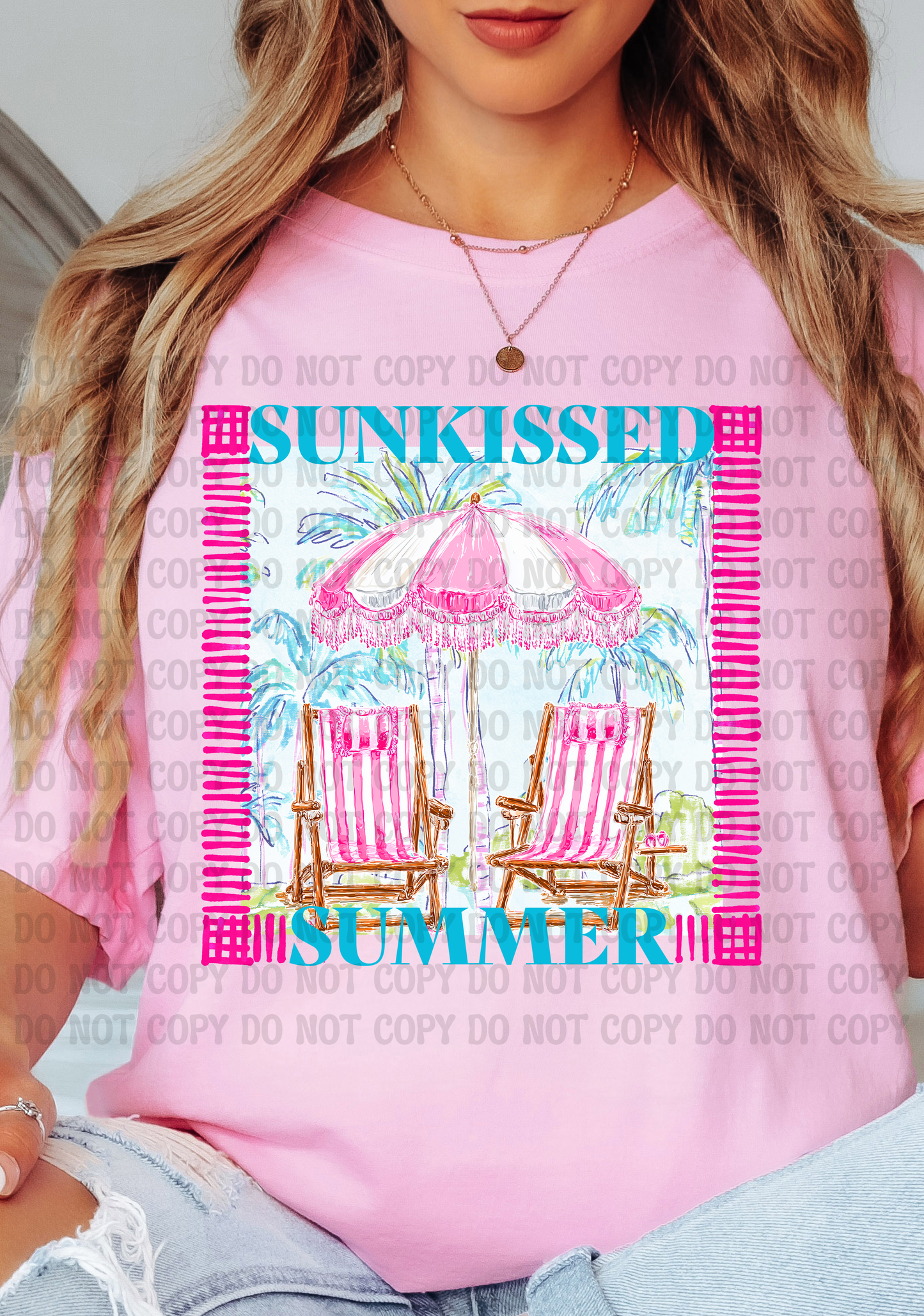 Sunkissed Summer Beach Babe | Preppy Coastal Palm Tree Digital Design | Girly Summer Beach Chair Graphic PNG | Beachin Threads