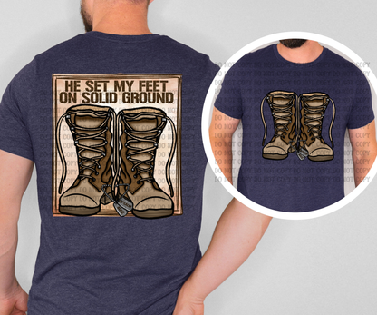 He Set My Feet on Solid Ground Christian Military 2 Variations Shirt Design | Psalm 40:2 Faith Graphic | Patriotic Boots Tee | Men’s & Unisex Digital Download