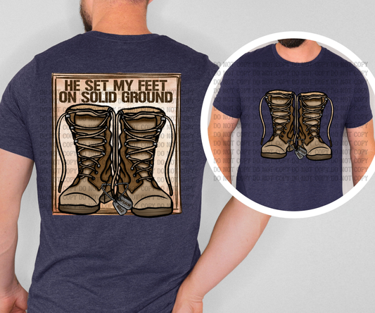 He Set My Feet on Solid Ground Christian Military 2 Variations Shirt Design | Psalm 40:2 Faith Graphic | Patriotic Boots Tee | Men’s & Unisex Digital Download