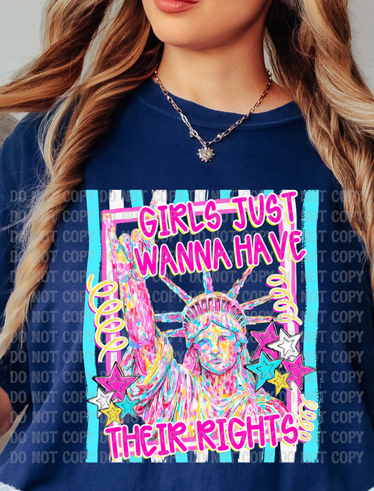 Girls Just Wanna Have Their Rights Stripes Feminist Women's Rights Pastel Lady Liberty 4th of July Digital Design | Whimsical Preppy Patriotic Graphic | Stars & Statue of Liberty PNG