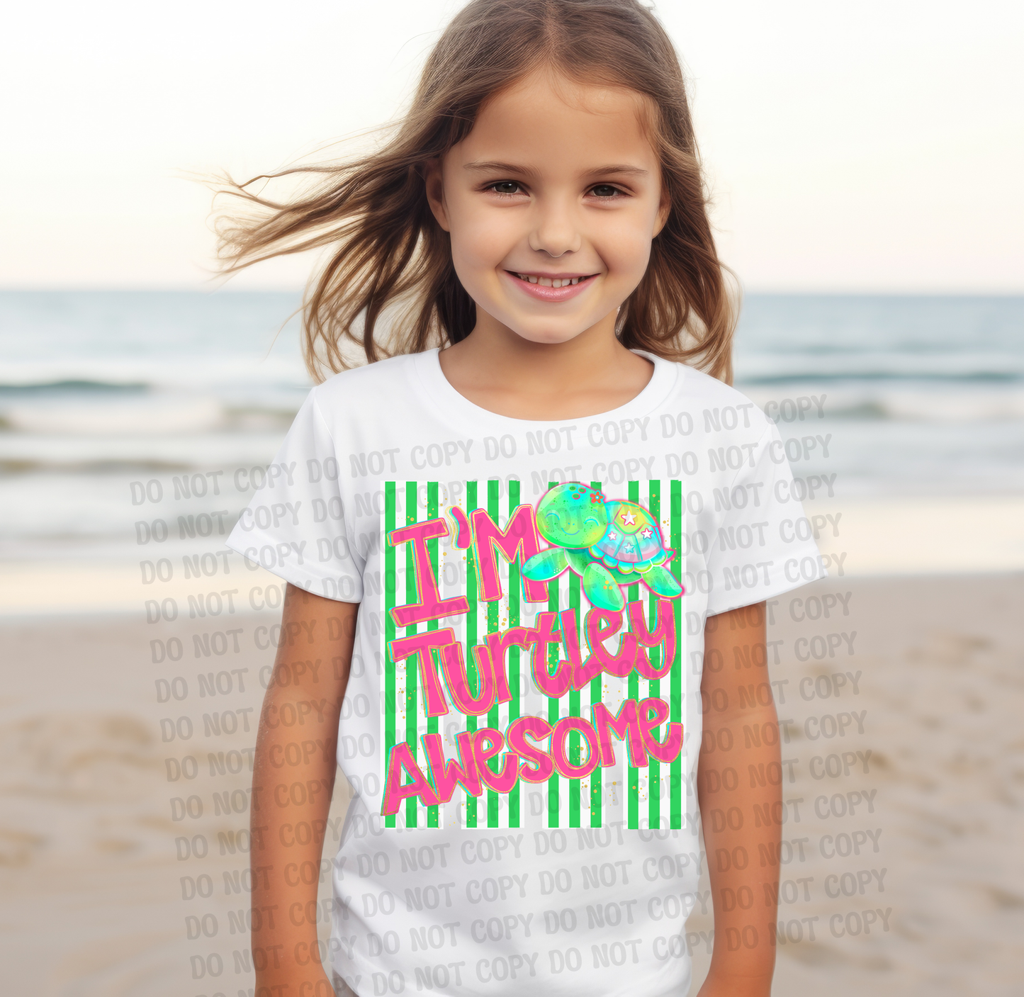 I'm Turtley Awesome Funny Pun Summer Kids Beach Designs| Ocean Animal Shirt Designs | Turtle Seahorse Oyster Manta Ray Whale Fish Octopus | Trendy Stripe Digital Download