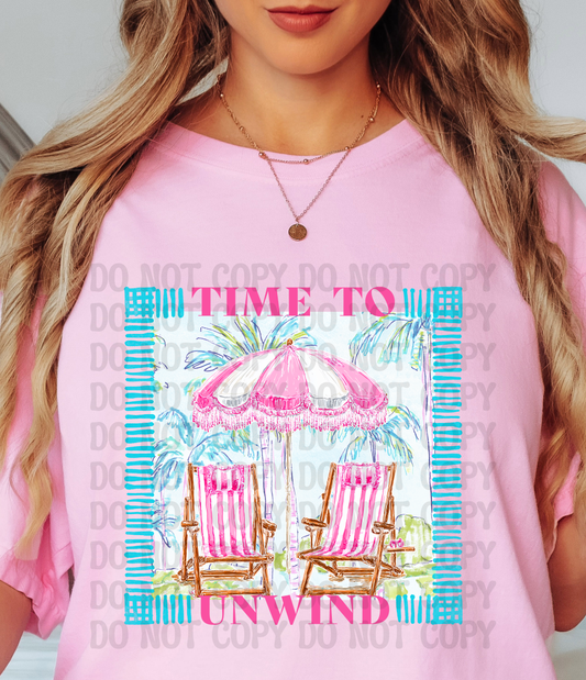 Time To Unwind Beach Babe | Preppy Coastal Palm Tree Digital Design | Girly Summer Beach Chair Graphic PNG | Beachin Threads