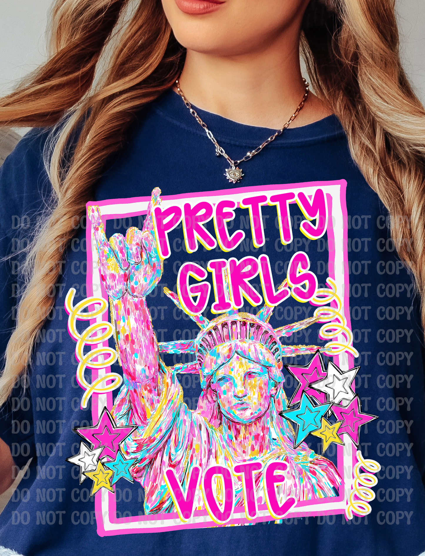 Pretty Girls Vote Feminist Women's Rights Pastel Lady Liberty 4th of July Digital Design | Whimsical Preppy Patriotic Graphic | Stars & Statue of Liberty PNG