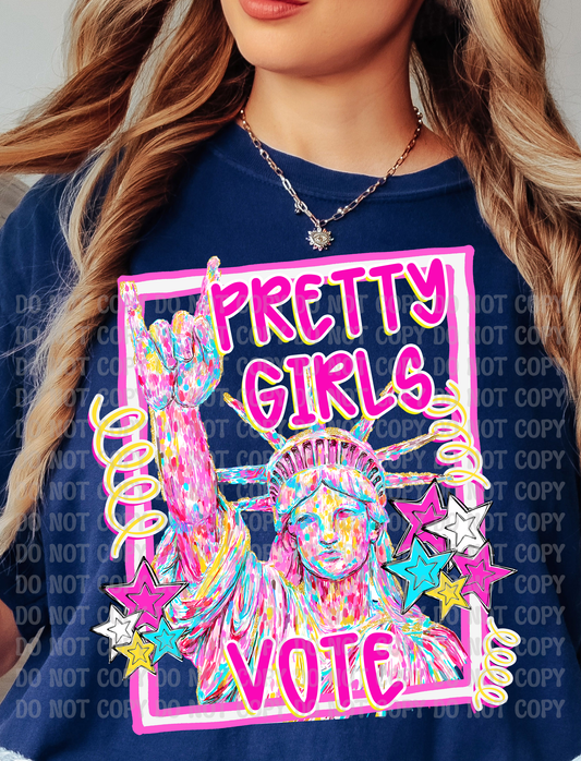 Pretty Girls Vote Feminist Women's Rights Pastel Lady Liberty 4th of July Digital Design | Whimsical Preppy Patriotic Graphic | Stars & Statue of Liberty PNG