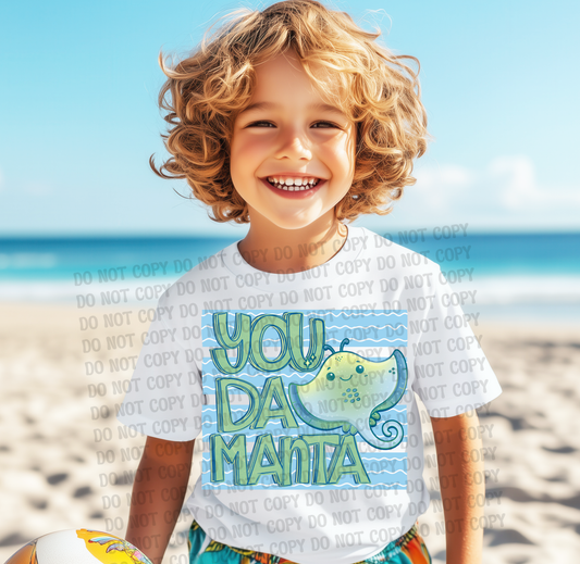 You Da Manta Manta Ray Stingray Pun Funny Summer Kids Beach Designs | Ocean Animal Shirt Designs | Turtle Seahorse Oyster Manta Ray Whale Fish Octopus | Trendy Stripe Digital Download