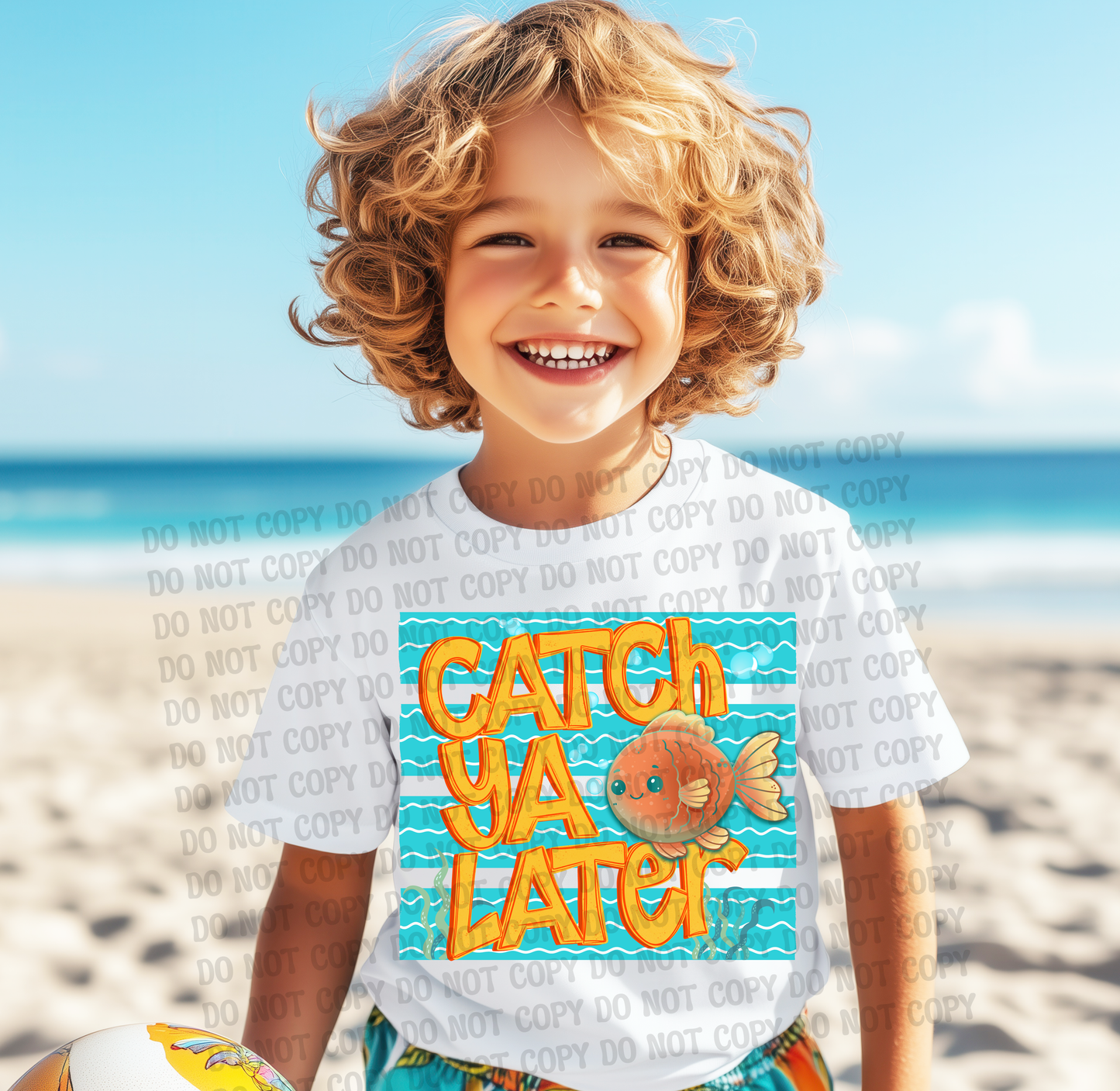 Catch Ya Later Summer Kids Beach Design | Ocean Animal Shirt Designs |  Fish  | Trendy Stripe Digital Download