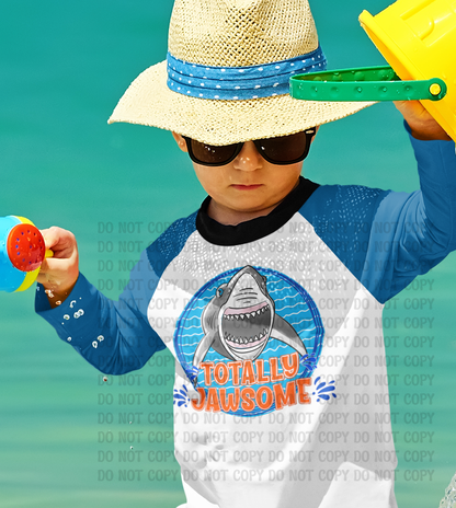 Totally Jawsome Orange Blue Shark Digital Design | Summer Beach Shirt PNG | Boy, Girl & Unisex Shark Designs | Coastal Graphic Tee Download