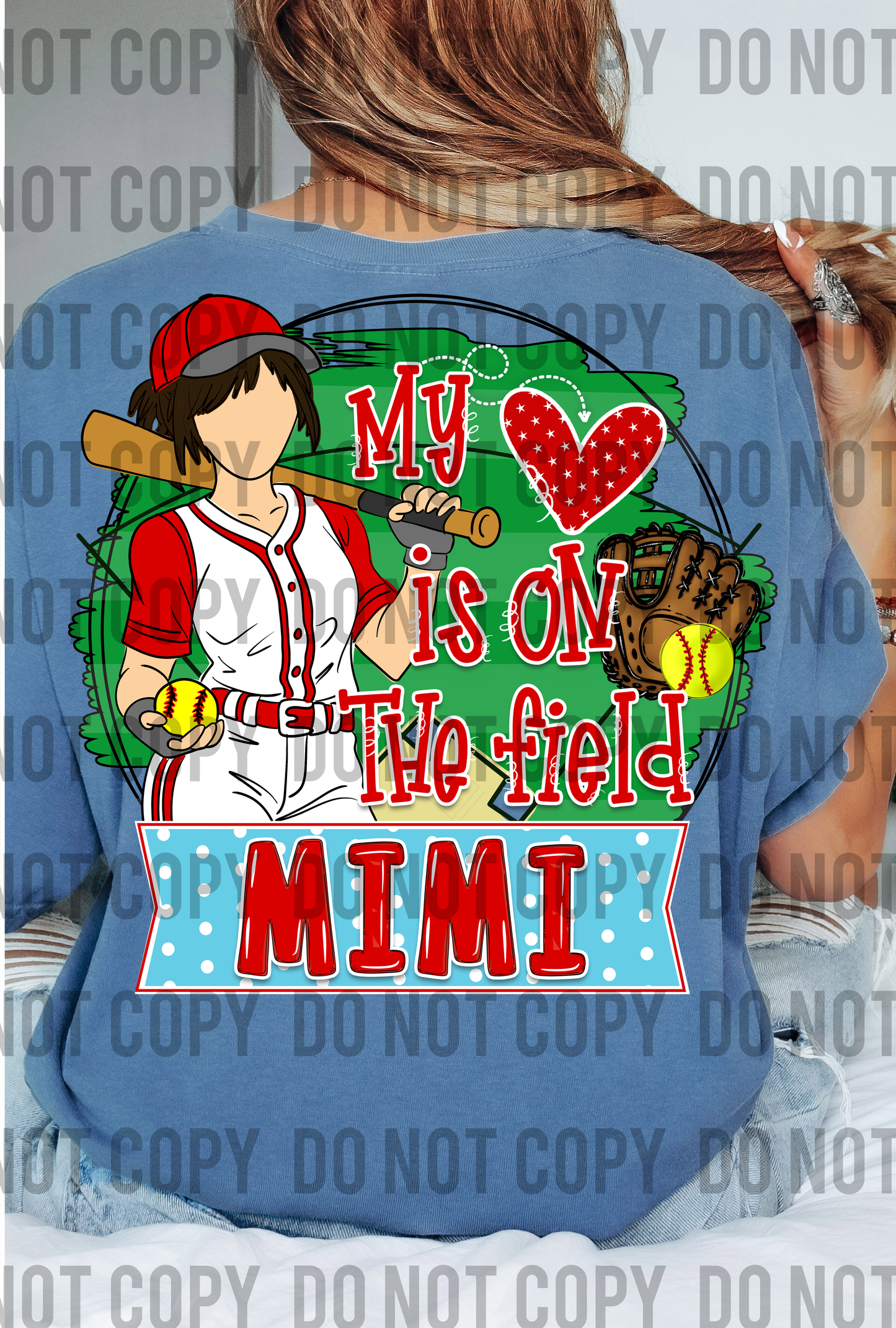 My Heart is on the Field Softball Mimi - Dark Hair