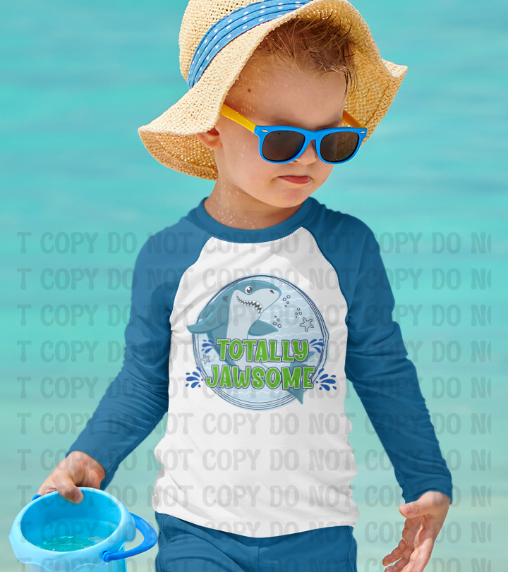Totally Jawsome Green Blue Shark Digital Design | Summer Beach Shirt PNG | Boy, Girl & Unisex Shark Designs | Coastal Graphic Tee Download (Copy)