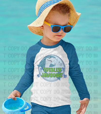 Totally Jawsome Green Blue Shark Digital Design | Summer Beach Shirt PNG | Boy, Girl & Unisex Shark Designs | Coastal Graphic Tee Download (Copy)