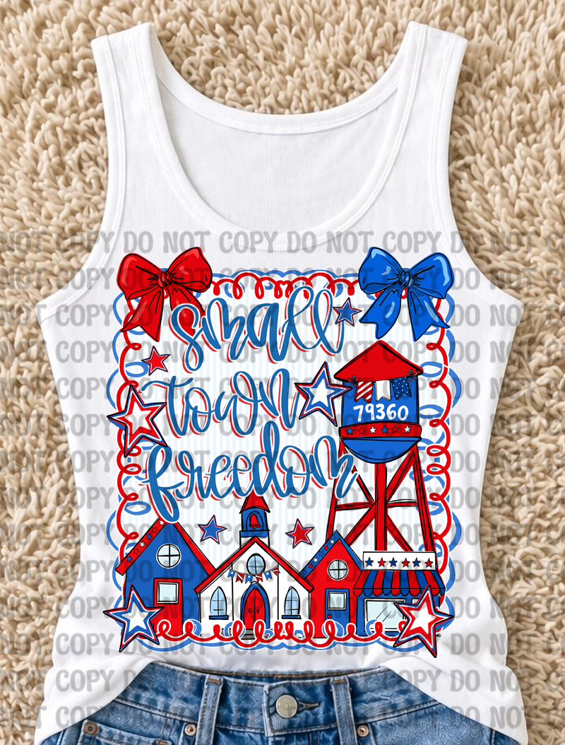 CUSTOM - Small Town Charm Freedom Patriotic Digital Design | 4th of July Preppy Southern America 250 Celebration PNG for DTF Transfers