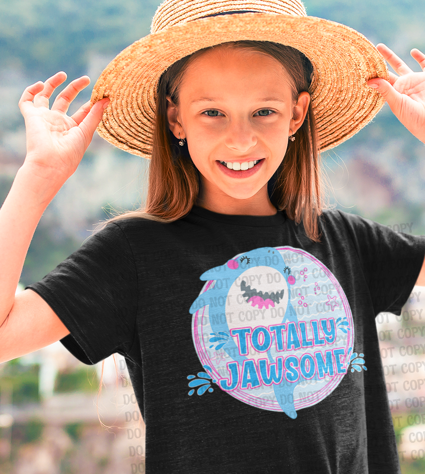 Totally Jawsome Pink Blue Shark Digital Design | Summer Beach Shirt PNG | Boy, Girl & Unisex Shark Designs | Coastal Graphic Tee Download