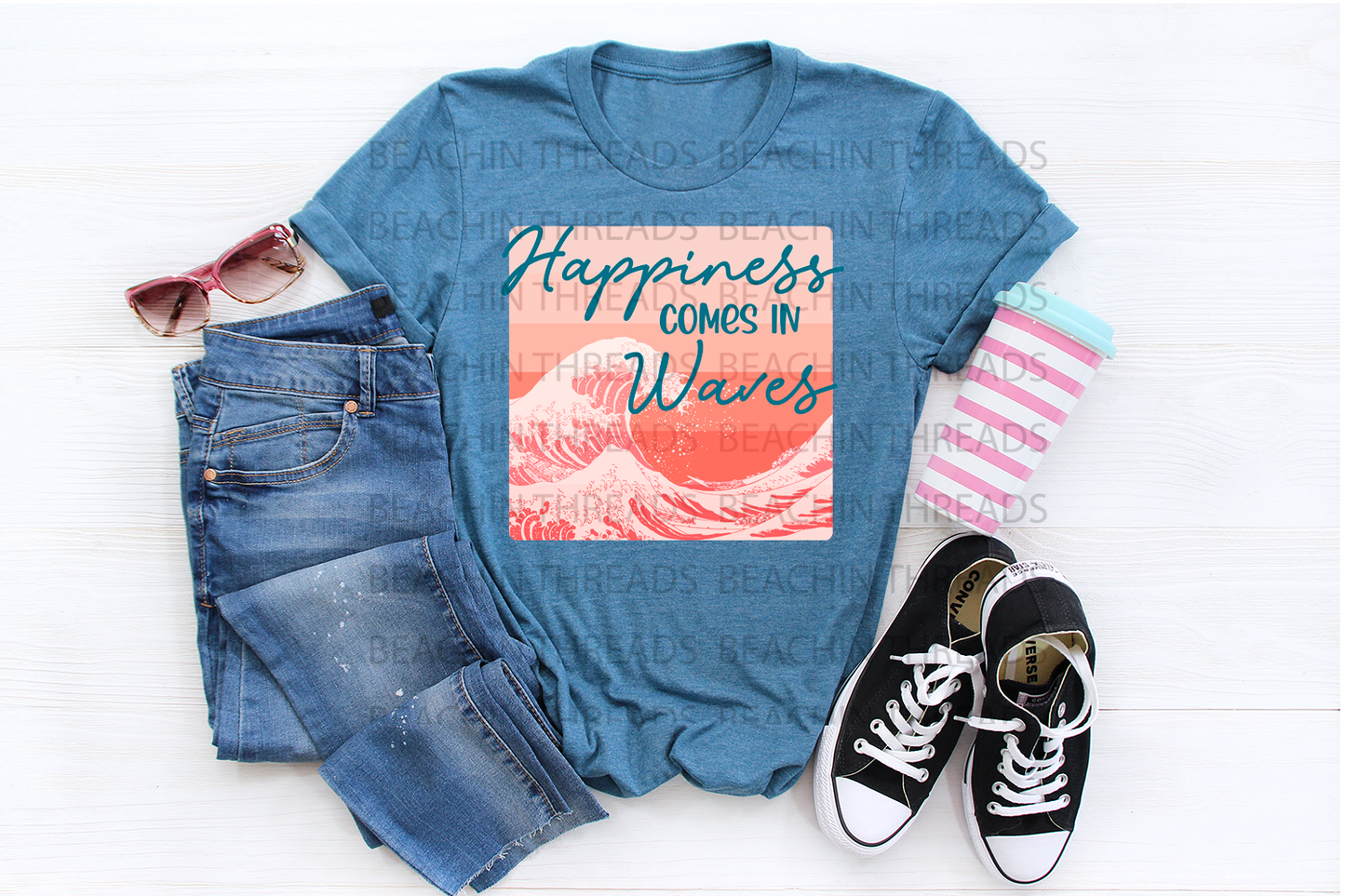 Happiness Comes in Waves Summer Beach Design