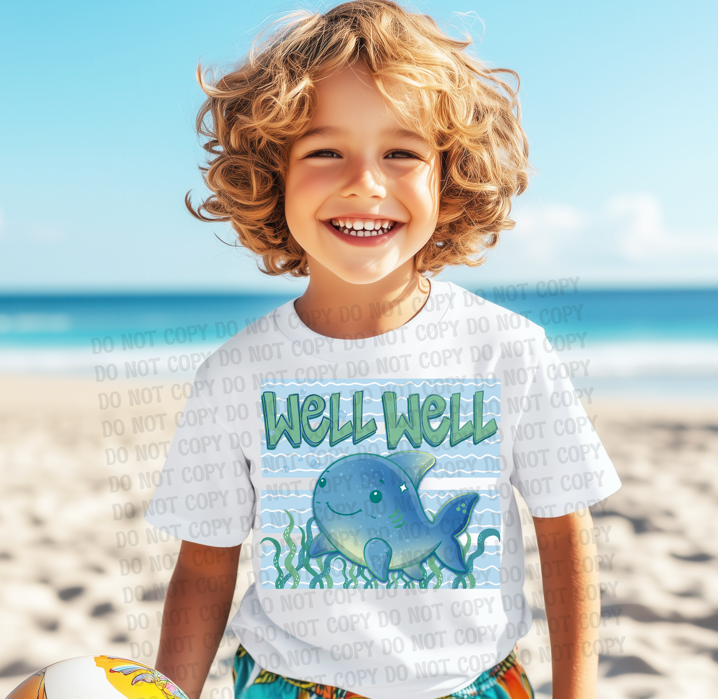 Well Well Whale Funny Pun Summer Kids Beach Designs | Ocean Animal Shirt Designs | Turtle Seahorse Oyster Manta Ray Whale Fish Octopus | Trendy Stripe Digital Download